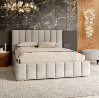 FDM Polsterbett modern mit Bettkasten MADE IN EU - mit hochwertigem Velours Bezug (verfügbar 90x200 120x200 140x200 160x200 180x200cm, Bettrahmen, Bett, mit großen gepolsterten Kopfteil, mit Bettkasten zum aufklappen), Hebbarer Metallrahmen, Bettkasten...