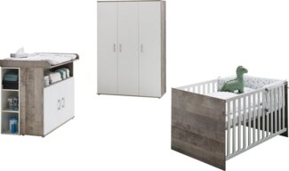 Home affaire Babyzimmer-Komplettset Henning, (Set, 5-tlg, inkl. Lattenrost), Kleiderschrank, Kinderbett, Wickelkommode, Seiten und Wickelkomm-Regal