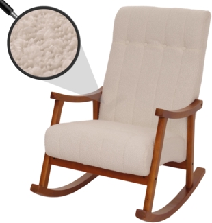 Schaukelstuhl HWC-K10, Relaxsessel, Holz FSC® Stoff/Textil Bouclé (450g/m²) ~ beige, Gestell Walnuss-Optik
