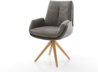 Drehstuhl Clea-Flex Bouclé Soft Schlamm Holzgestell kantig Natur 180° drehbar