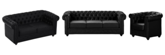 Vente-unique - Sofas 3-Sitzer, 2-Sitzer & Sessel - Kunstleder - Schwarz - CHESTERFIELD