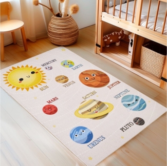 Ayyildiz Teppiche Kinderteppich PLAY 2019, rechteckig, Höhe: 8 mm, rutschhemmend, Motiv Weltall, Monde, Sonnensystem, Kurzflor