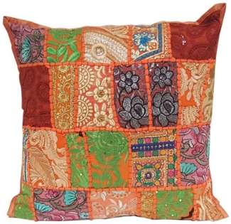 Indisches Patchwork Kissen Mar Orange