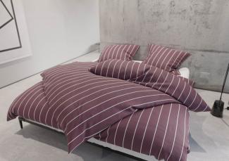 Mako Satin Bettwäsche Urban Stripe brombeer 240x220 + 2x 80x80