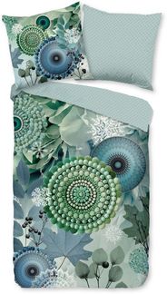 hip Flanell Bettwäsche 135x200 Isehin Mandala Blätter kalt blau-grün 33374