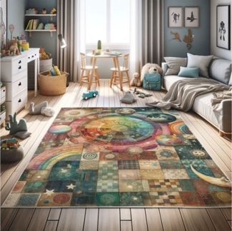 Abakuhaus Teppich Dekorativer Teppich für Wohnzimmer und Schlafzimmer, rechteckig, Planeten Patchwork-Look Weltraum