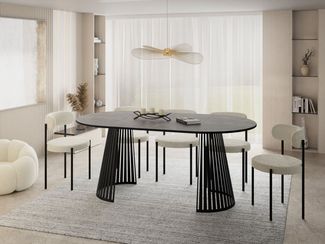 WFL GROUP Esstisch Naro Black ausziehbar rund mit schwarzen Lamellen, Metallbeinen (MADE IN EU, erhältlich in 2 Größen – 100/120 cm, ausziehbar auf 180/200 cm), platzsparender Tisch mit Lamellen für Küche, Esszimmer oder Wohnzimmer