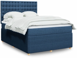 vidaXL Boxspringbett mit Matratze Blau 140x200 cm Stoff 3292099