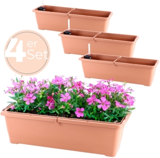 4x Blumenkasten mit Wasserspeicher Blumenkasten Fensterbank Pflanzkasten Outdoor Wasserstandsanzeiger Gießschacht Bewässerungsband 60 cm Terrakotta