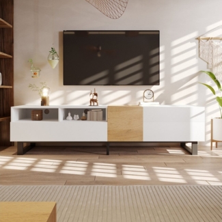 Furnishings Home TV-Schrank TV-Schrank modern in Weiß- und & stabil & viel Stauraum (1-St) Minimalistisches Design Schrank mit zwei offenen Schubladen