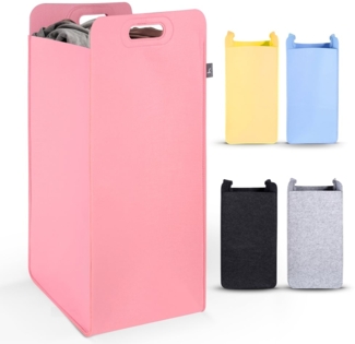 HENNEZ Wäschekorb "Katy" aus Filz schmal und zusammenklappbar, 80l, Wäschesack Groß für Schmutzwäsche Wäschetonne Wäschetasche