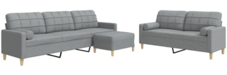 vidaXL 3-tlg. Sofagarnitur mit Fußhocker & Dekokissen Hellgrau Stoff 3278343