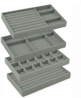 Coonoor Aufbewahrungsbox Schmucktablett, Schmuckorganisierer, Schmuckaufbewahrungsbox (4 St), Einlage für Schubladen, Stapelbar für Präsentation und Ordnung