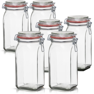 BigDean 6er Set Vorratsgläser 1,5L - Einmachgläser mit Deckel & Bügelverschluss - Made in Germany - Drahtbügelgläser zum luftdichten Aufbewahren, Einlegen & Einkochen - Glas, eckig