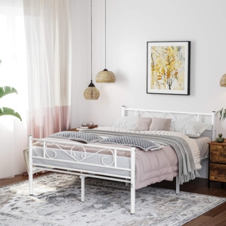 VASAGLE Doppelbettgestell, Bettrahmen, Bettgestell aus Metall, passend für 140 x 190 cm Matratze, Gästebett, für Erwachsene, Kinder, einfache Montage, für kleine Räume, Weiß von SONGMICS RMB063W01