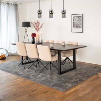 HOME DELUXE Essgruppe Eckig AVENCIA inkl. U-Fuß - 240 x 120 cm Dark Oak 6 Stühle Creme