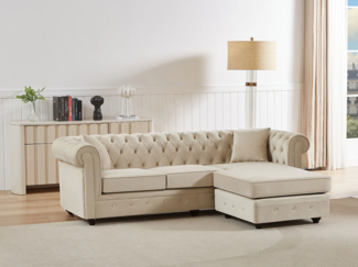 Vente-unique - Chesterfield Ecksofa - wendbar - Samt - Beige - TOLEDO