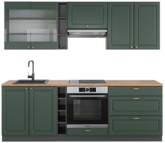 Küchenzeile Fame-Line Grün-Gold Landhaus/Anthrazit 235 cm , AP Eiche Vicco