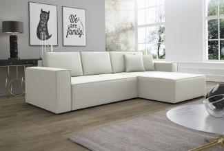 Ecksofa Schlafsofa Sofa CONOR Kunstleder Weiss Ottomane Rechts