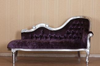 Casa Padrino Barock Chaiselongue Lila / Silber 150 x 78 x H. 90 cm - Mahagoni Chaiselongue mit edlem Samtstoff - Barock Möbel