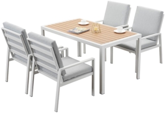 MeXo Gartenlounge-Set Gartenmöbel Set Aluminium, hoher Sitzkomfort, (wetterfeste Lounge Sitzgruppe, 5-tlg, 4 x Gartenstühle, 1 x Esstisch 140x80x70 cm), Outdoor Essgruppe für Terrasse & Garten für 4 Personen