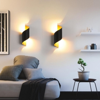 OULENBIYAR LED Wandleuchte 10W Spiral Wandlampe, LED Wandleuchten Auf&ab Lichtstrahl, Schwarz, Wandbeleuchtung IP65 Wasserdichte, LED fest integriert, Warmweiß, LED Wandbeleuchtung,für Garten, Wohnzimmer, Badezimmer, Schlafzimmer