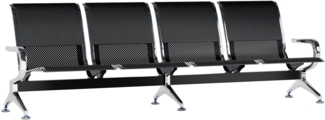 CLP Wartebank Airport Kunstlederbezug stabil aus Metall mit Rückenlehne,schwarz/schwarz 4-Sitzer