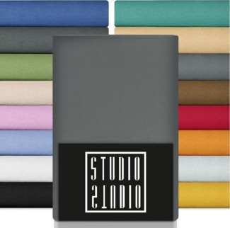 STUDIO Spannbettlaken Classic, viele Größen, 100% Baumwolle, made in GREEN / EU, Jersey Baumwolle, Gummizug: rundum, 90x200-100x200 cm Bettlaken Spannbetttuch bis 25 cm Höhe - grau