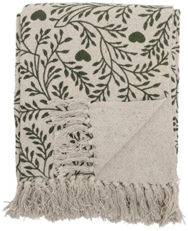 Wolldecke Bloomingville Decke MARIBELLE Grün Natur Herzen und Zweige 160x130 cm, Bloomingville