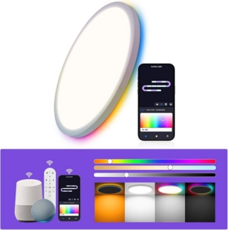 Athlix LED Deckenleuchte Deckenleuchten LED Deckenlampe Flach Rund Ø29 cm Deckenleuchte Dimmbar, LED fest integriert, 24 W, Fernbedienung, App-Steuerung, 16 Mio. Farben