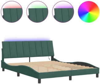vidaXL Bettgestell mit LED ohne Matratze "Hanko" Dunkelgrün 160x200 cm Samt 3213790