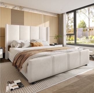 LVHOM Polsterbett hohem Kopfteil & Fußteil 140x200 cm/160x200 cm Bettgestell (Auch im aufrechten Sitzen verhindert direkten Kontakt mit der Wand, integriertem USB/Type-C-Anschluss und hochwertigem Samtstoff), Modernes Bettdesign vereint Komfort und Fun...