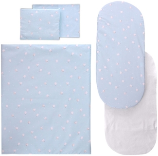 Lorelli Kinderwagen-Bettwäscheset 5-tlg. Decke 78x62, Kissen 35x25, Laken hellblau