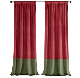 BTTO V&G Verdunkelungsvorhang Weihnachten Vorhänge Fertiggardinen Samt Gardinen 2 St. Thermovorhänge, blickdicht, 132x213/132x244/132x274/132x305 cm Unifarben, Rot/Grün,Polyester