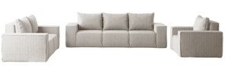 Sofaset Designersofa ESTELLE 3-2-1 mit Schlaffunktion in Stoff Poso Creme