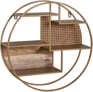 Kadima Design Wandregal, Industrial-Stil, Rattan/Metall/Massivholz, 5 Ablageflächen, Handgefertigt. 62x62x17 cm