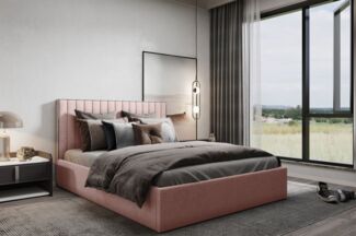 Polsterbett Doppelbett ELIOS Komplettset in Stoff Brooklyn Apricot 200x200cm