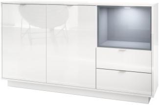 Sideboard Kommode Metro, Korpus in Weiß Hochglanz / Fronten in Weiß Hochglanz mit Einsatz in Grau Hochglanz, inkl. LED Beleuchtung