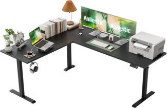 Höhenverstellbarer L-förmiger Schreibtisch 190x155 cm Elektrisch Schwarz