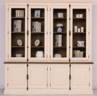 Casa Padrino Landhausstil Esszimmerschrank Creme / Braun 223 x 50 x H. 228 cm - Massivholz Küchenschrank - Esszimmer Möbel im Landhausstil - Landhausstil Esszimmer Einrichtung