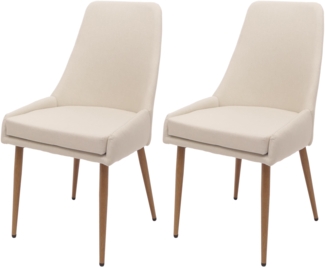 2er-Set Esszimmerstuhl HWC-O27, Küchenstuhl Polsterstuhl Stuhl, Stoff/Textil (280g/m²) Metall ~ beige