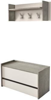 Dmora Eingangsmöbel Actinolite, Moderner Eingangsbereich mit Kleiderbügel, Schrank mit Schuhregal, Multifunktionsschrank, 50x32h182 cm, Zement und Weiß,