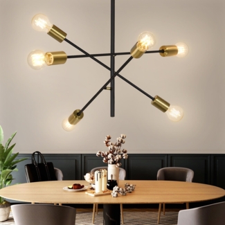 ZMH Pendelleuchte Esstisch Deckenlampe Wohnzimmer - Deckenleuchte Hängend Wohnzimmerlampe Vintage Hängelampe 6 Flammig E27 Hängeleuchte Schwarz Gold Industrial für Schlafzimmer Esszimmer Küche