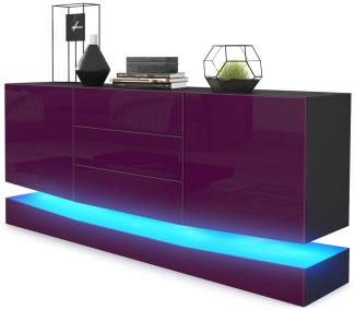 Vladon Sideboard City, Schwarz matt/Brombeer Hochglanz inkl. LED - Moderne Kommode für Ihr Wohnbereich (178 x 72 x 38 cm)