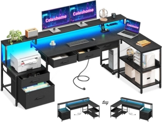 LuxusKollektion Eckschreibtisch Schreibtisch L Form Gaming Tisch 195x100cm mit Monitorständer LED