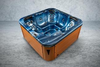 PureHaven Outdoor-Whirlpool 215x215 cm für 5 Personen mit 53 Massagedüsen Heizung Farblicht und Thermoabdeckung UV-Wasseraufbereitung 2 Liegeflächen