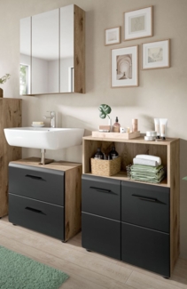 Badmöbel Set Cover in schwarz und Eiche 3-teilig 135 cm