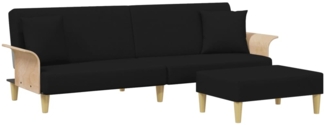 vidaXL Schlafsofa 2-Sitzer mit Kissen und Fußhocker Schwarz Samt 3216217