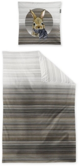 Irisette Zobel Flausch Cotton Bettwäsche 155x220 Strickmuster Hase beige grau 8630-80