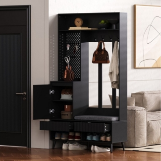 OKWISH Garderoben-Set für Ihren Eingangsbereich, (Garderoben-Set mit Sitzbank, 4 Haken, 2 Schubladen & Tür, 100×35×180 cm – Multifunktionale Wandgarderobe, 1-St, mit 4 Kleiderhaken, zwei Schubladen und 1 Türen)